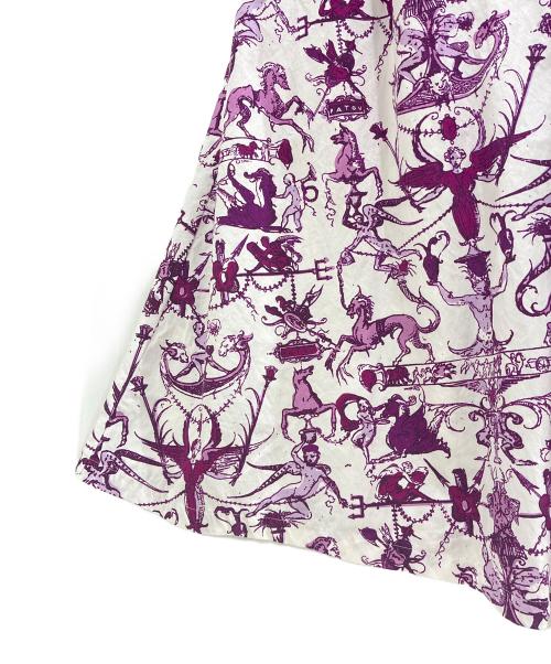patou（パトゥ）patou Organic Cotton Ruffle Sleeve Printed Maxi Dress/オーガニックコットン ラッフルスリーブ プリント マキシドレス/DR08701195041 ホワイト×パープル サイズ:36の古着・服飾アイテム