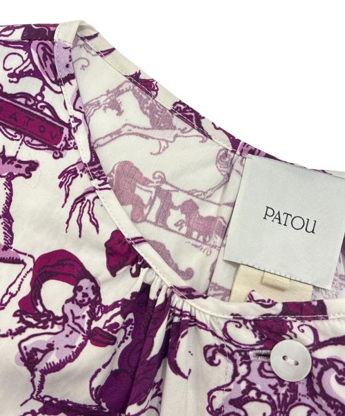 patou（パトゥ）patou Organic Cotton Ruffle Sleeve Printed Maxi Dress/オーガニックコットン ラッフルスリーブ プリント マキシドレス/DR08701195041 ホワイト×パープル サイズ:36の古着・服飾アイテム
