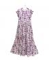 patou（パトゥ）の古着「Organic Cotton Ruffle Sleeve Printed Maxi Dress/オーガニックコットン ラッフルスリーブ プリント マキシドレス/DR08701195041」｜ホワイト×パープル