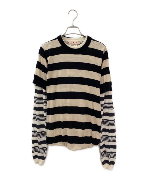 MARNI（マルニ）MARNI (マルニ) レイヤード コントラストストライプ セーター ベージュ×ブラック サイズ:42の古着・服飾アイテム