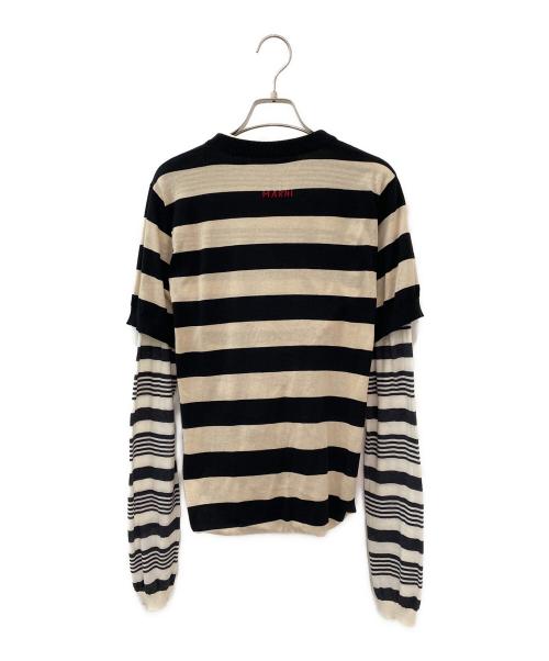 MARNI（マルニ）MARNI (マルニ) レイヤード コントラストストライプ セーター ベージュ×ブラック サイズ:42の古着・服飾アイテム