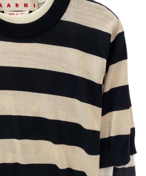 MARNI（マルニ）MARNI (マルニ) レイヤード コントラストストライプ セーター ベージュ×ブラック サイズ:42の古着・服飾アイテム