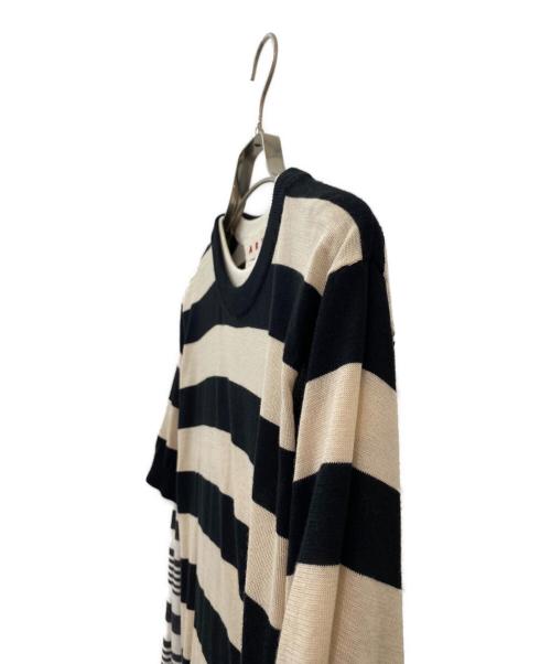 MARNI（マルニ）MARNI (マルニ) レイヤード コントラストストライプ セーター ベージュ×ブラック サイズ:42の古着・服飾アイテム