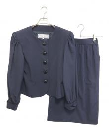 Yves Saint Laurent  Diffusion Femmes（イヴ・サンローラン ディフュージョン・ファム）の古着「ノーカラー セットアップ」｜ネイビー