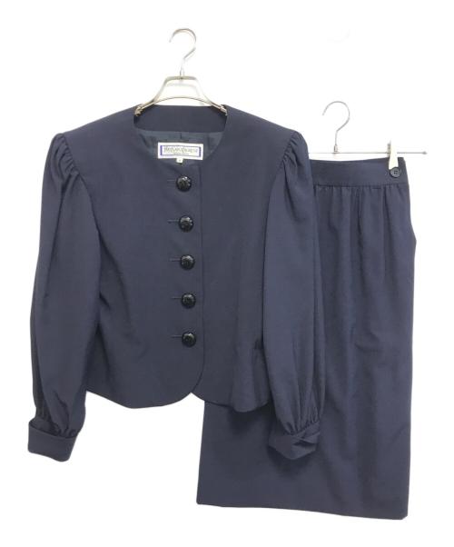 Yves Saint Laurent  Diffusion Femmes（イヴ・サンローラン ディフュージョン・ファム）Yves Saint Laurent  Diffusion Femmes (イヴ・サンローラン ディフュージョン・ファム) ノーカラー セットアップ ネイビー サイズ:Mの古着・服飾アイテム