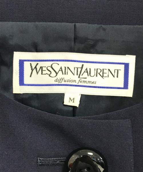 Yves Saint Laurent  Diffusion Femmes（イヴ・サンローラン ディフュージョン・ファム）Yves Saint Laurent  Diffusion Femmes (イヴ・サンローラン ディフュージョン・ファム) ノーカラー セットアップ ネイビー サイズ:Mの古着・服飾アイテム