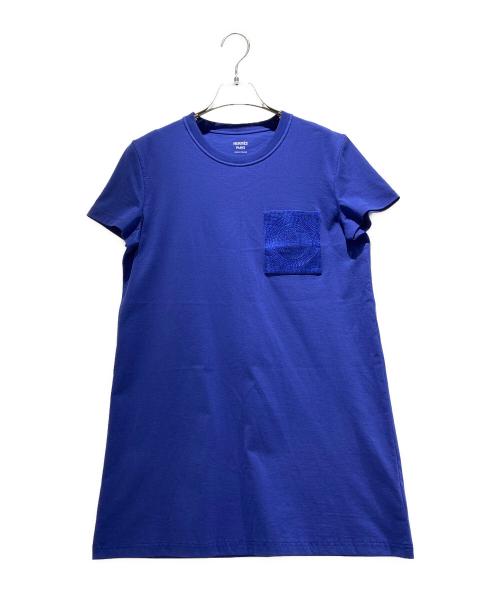 HERMES（エルメス）HERMES (エルメス) Hロゴ刺繍カットソーワンピース ブルー サイズ:38の古着・服飾アイテム