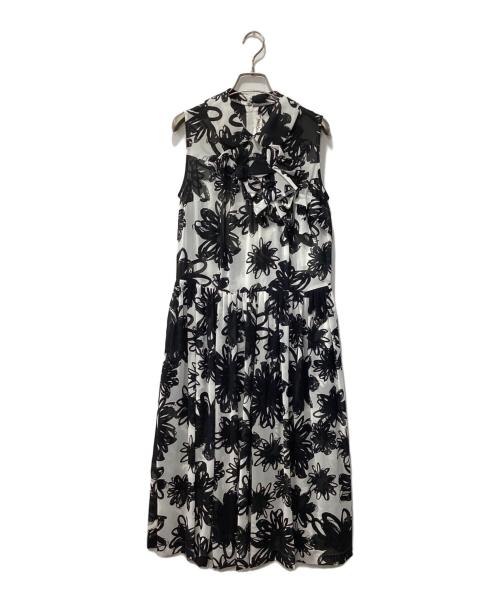 COMME des GARCONS（コムデギャルソン）COMME des GARCONS (コムデギャルソン) シフォン ノースリーブ総柄ワンピース ブラック×ホワイト サイズ:Sの古着・服飾アイテム