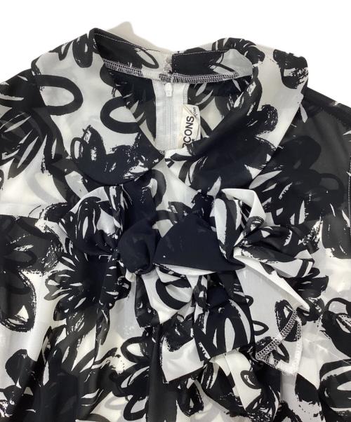 COMME des GARCONS（コムデギャルソン）COMME des GARCONS (コムデギャルソン) シフォン ノースリーブ総柄ワンピース ブラック×ホワイト サイズ:Sの古着・服飾アイテム
