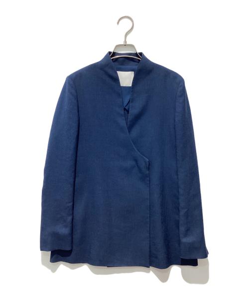 Mame Kurogouchi（マメクロゴウチ）mame kurogouchi (マメクロゴウチ) Linen Touch Triacetate Collarless Double Breasted Jacket＆Cropped Trousers ネイビー サイズ:1の古着・服飾アイテム