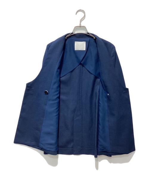 Mame Kurogouchi（マメクロゴウチ）mame kurogouchi (マメクロゴウチ) Linen Touch Triacetate Collarless Double Breasted Jacket＆Cropped Trousers ネイビー サイズ:1の古着・服飾アイテム