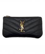 Saint Laurent Parisサンローランパリ）の古着「レザー Vステッチ コインケース」｜ブラック