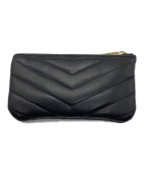 Saint Laurent Paris（サンローランパリ）Saint Laurent Paris (サンローランパリ) レザー Vステッチ コインケース ブラックの古着・服飾アイテム