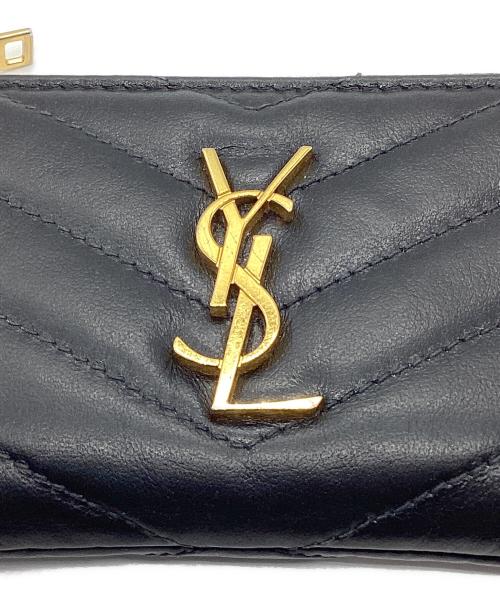 Saint Laurent Paris（サンローランパリ）Saint Laurent Paris (サンローランパリ) レザー Vステッチ コインケース ブラックの古着・服飾アイテム