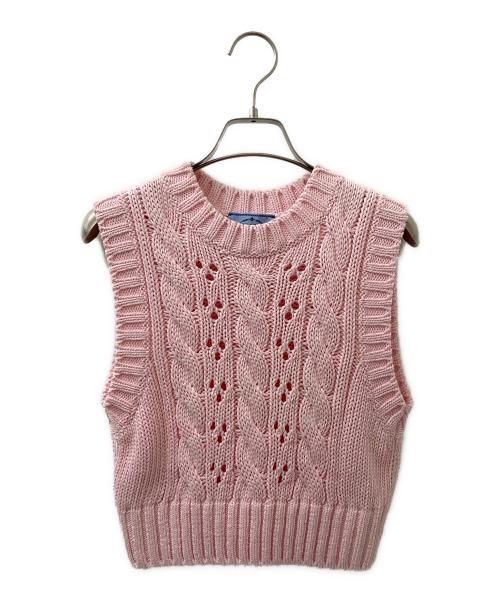 PRADA（プラダ）PRADA (プラダ) クロップド ケーブルニットベスト ピンク サイズ:38の古着・服飾アイテム