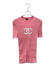 CHANEL（シャネル）の古着「P60 ボーダーショートスリーブニット」｜ピンク