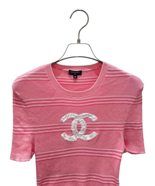 CHANEL（シャネル）CHANEL (シャネル) P60 ボーダーショートスリーブニット ピンク サイズ:38の古着・服飾アイテム