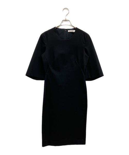 JIL SANDER（ジルサンダー）JIL SANDER (ジルサンダー) ストレッチフレアスリーブワンピース ブラック サイズ:36の古着・服飾アイテム