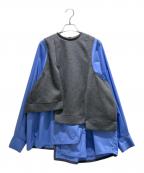 ENFOLDエンフォルド）の古着「ダンボールレイヤードプルオーバー/Double Face Layered Pullover Sweatshirt/300HA880-2450」｜ブルー×グレー