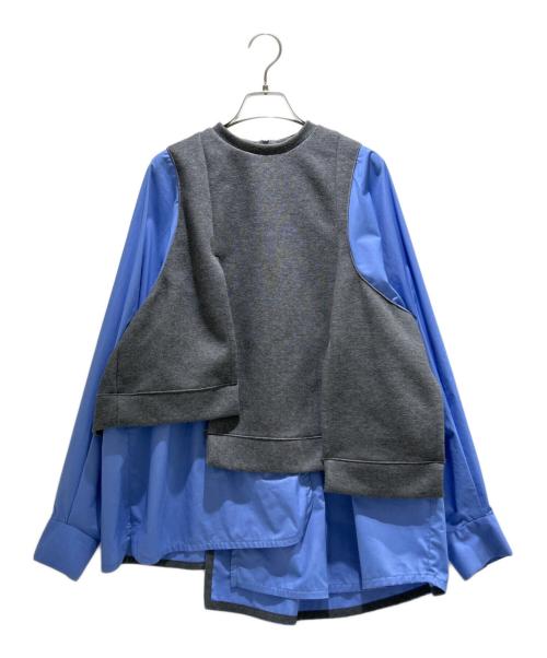 ENFOLD（エンフォルド）ENFOLD (エンフォルド) ダンボールレイヤードプルオーバー/Double Face Layered Pullover Sweatshirt/300HA880-2450 ブルー×グレー サイズ:38の古着・服飾アイテム