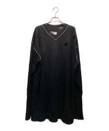 MM6 Maison Margiela（エムエムシックスメゾンマルジェラ）の古着「アルパカウール混長袖Vネックニット」｜ブラック