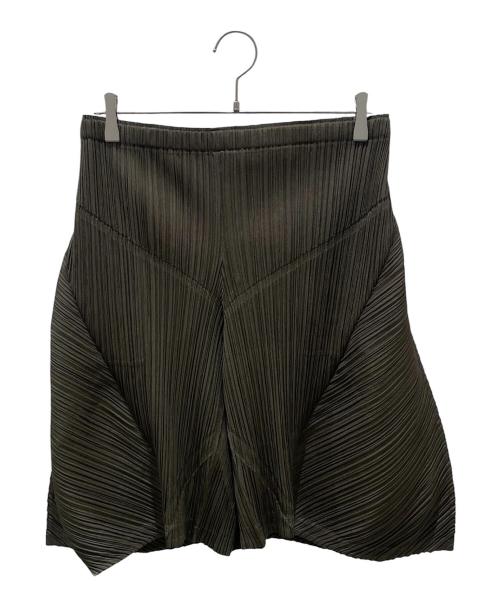 PLEATS PLEASE（プリーツプリーズ）PLEATS PLEASE (プリーツプリーズ) 切替デザインワイドプリーツショートパンツ カーキ サイズ:1の古着・服飾アイテム