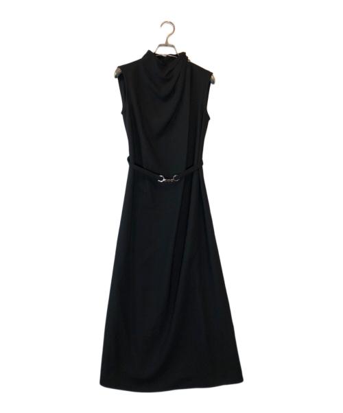 L'AUBE BLANC（ローブ ブラン）L'AUBE BLANC (ローブ ブラン) Belted Drape Dress ブラック サイズ:S 未使用品の古着・服飾アイテム