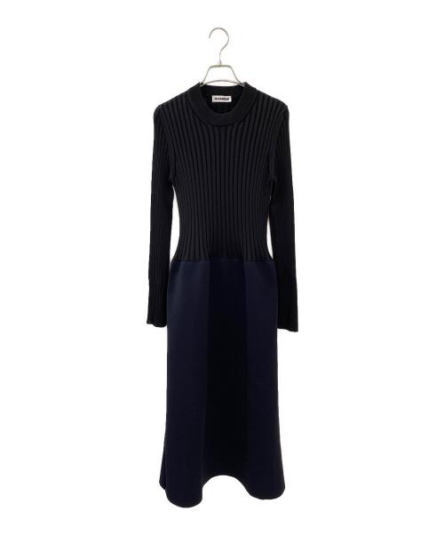 JIL SANDER（ジルサンダー）JIL SANDER (ジルサンダー) ビスコースニット ドッキングドレス ブラック サイズ:36の古着・服飾アイテム