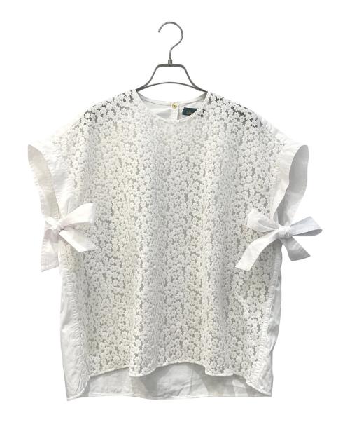 DRAWER（ドゥロワー）DRAWER (ドゥロワー) フラワージャカードノットスリーブブラウス ホワイト サイズ:Ｆの古着・服飾アイテム