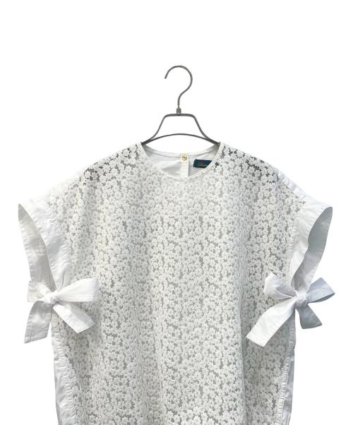 DRAWER（ドゥロワー）DRAWER (ドゥロワー) フラワージャカードノットスリーブブラウス ホワイト サイズ:Ｆの古着・服飾アイテム
