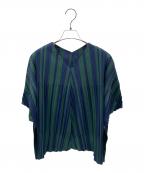 PLEATS PLEASEプリーツプリーズ）の古着「ストライプブリーツブラウス」｜グリーン×パープル