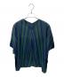 PLEATS PLEASE（プリーツプリーズ）の古着「ストライプブリーツブラウス」｜グリーン×パープル