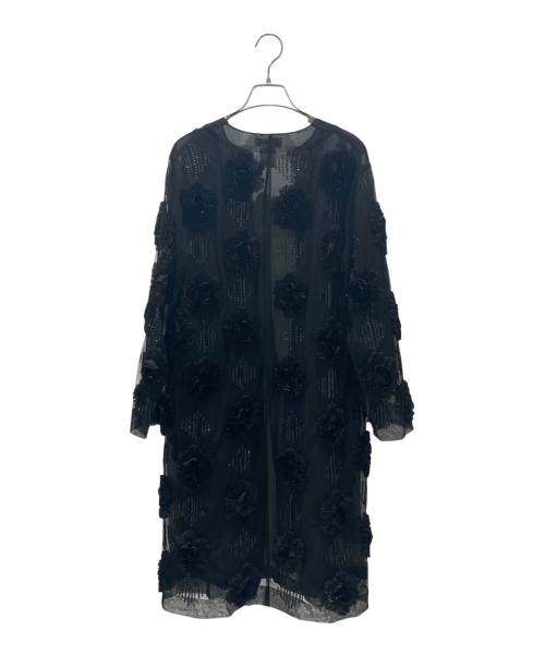 DRIES VAN NOTEN（ドリスヴァンノッテン）DRIES VAN NOTEN (ドリスヴァンノッテン) フラワーモチーフチュールカーディガン ブラック サイズ:36の古着・服飾アイテム