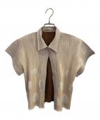 PLEATS PLEASEプリーツプリーズ）の古着「ドットプリーツショートスリーブシャツ」｜ベージュ