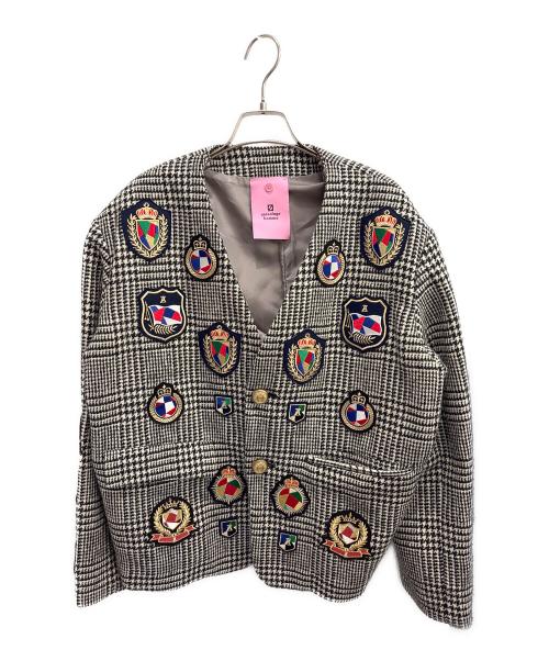 ANREALAGE HOMME（アンリアレイジオム）ANREALAGE HOMME (アンリアレイジオム) PATCHWORK EMBLEM JACKET ホワイト×ブラック サイズ:48の古着・服飾アイテム