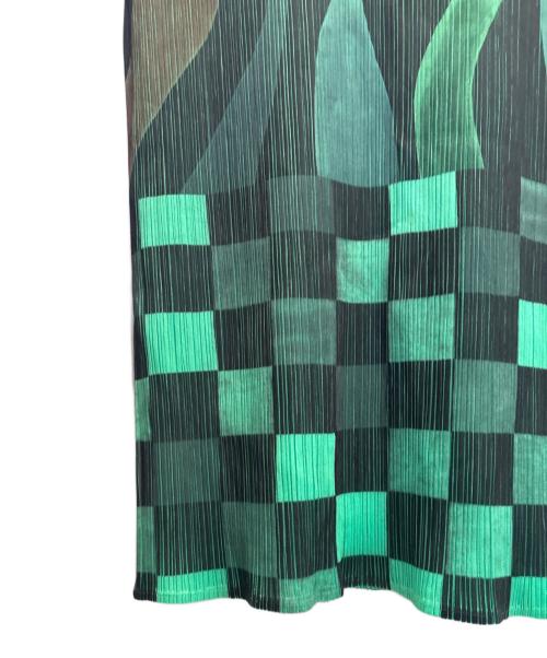 PLEATS PLEASE（プリーツプリーズ）PLEATS PLEASE (プリーツプリーズ) 幾何学模様 ノースリーブ プリーツ ドレス ワンピース グリーン サイズ:3の古着・服飾アイテム