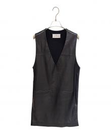 Maison Margiela（メゾンマルジェラ）の古着「ラムレザー切替 ノースリーブワンピース」｜ブラック