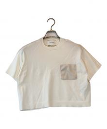 BEIGE（ベイジ）の古着「NADIA / レザーポケット付き半袖ニットTシャツ」｜ホワイト