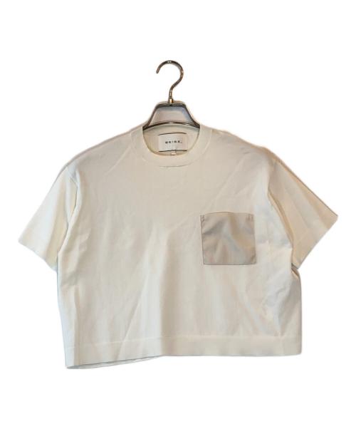 BEIGE（ベイジ）BEIGE (ベイジ) NADIA / レザーポケット付き半袖ニットTシャツ ホワイト サイズ:32の古着・服飾アイテム