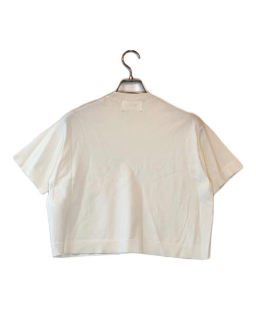 BEIGE（ベイジ）BEIGE (ベイジ) NADIA / レザーポケット付き半袖ニットTシャツ ホワイト サイズ:32の古着・服飾アイテム