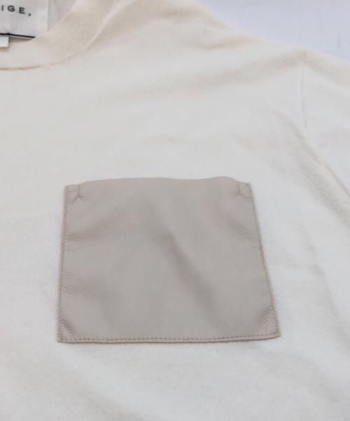 BEIGE（ベイジ）BEIGE (ベイジ) NADIA / レザーポケット付き半袖ニットTシャツ ホワイト サイズ:32の古着・服飾アイテム