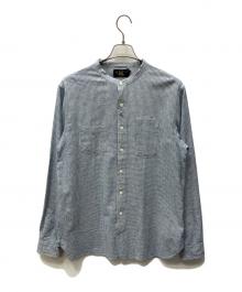 RRL（ダブルアールエル）の古着「コットンリネンチェックバンドカラーシャツ」｜ブルー