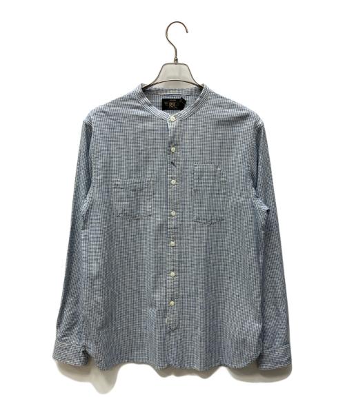 RRL（ダブルアールエル）RRL (ダブルアールエル) コットンリネンチェックバンドカラーシャツ ブルー サイズ:Ｌの古着・服飾アイテム