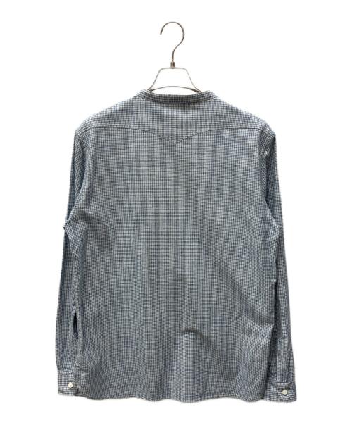 RRL（ダブルアールエル）RRL (ダブルアールエル) コットンリネンチェックバンドカラーシャツ ブルー サイズ:Ｌの古着・服飾アイテム
