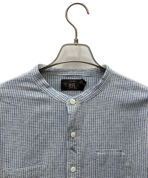 RRL（ダブルアールエル）RRL (ダブルアールエル) コットンリネンチェックバンドカラーシャツ ブルー サイズ:Ｌの古着・服飾アイテム