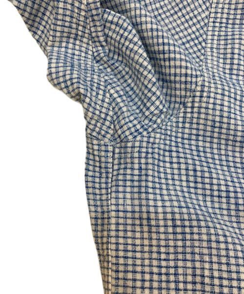 RRL（ダブルアールエル）RRL (ダブルアールエル) コットンリネンチェックバンドカラーシャツ ブルー サイズ:Ｌの古着・服飾アイテム