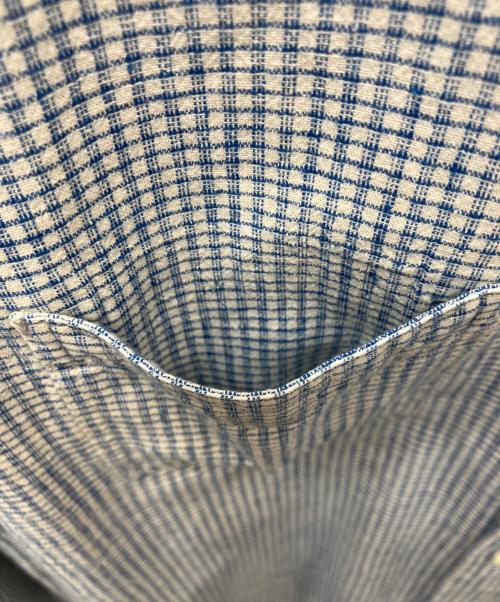 RRL（ダブルアールエル）RRL (ダブルアールエル) コットンリネンチェックバンドカラーシャツ ブルー サイズ:Ｌの古着・服飾アイテム