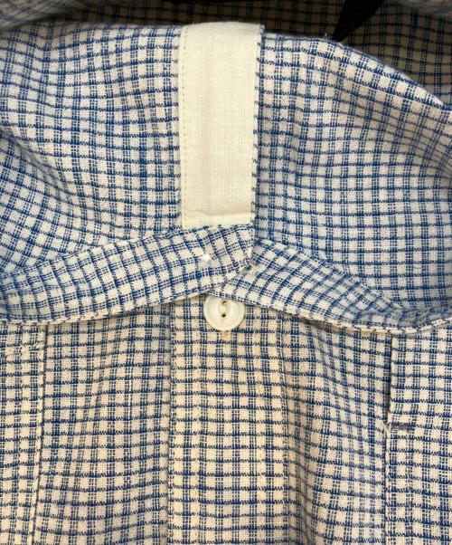 RRL（ダブルアールエル）RRL (ダブルアールエル) コットンリネンチェックバンドカラーシャツ ブルー サイズ:Ｌの古着・服飾アイテム