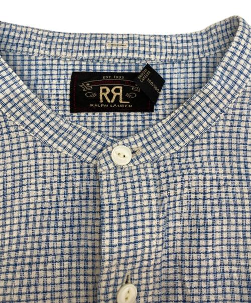 RRL（ダブルアールエル）RRL (ダブルアールエル) コットンリネンチェックバンドカラーシャツ ブルー サイズ:Ｌの古着・服飾アイテム