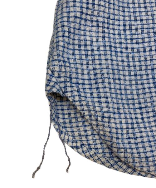 RRL（ダブルアールエル）RRL (ダブルアールエル) コットンリネンチェックバンドカラーシャツ ブルー サイズ:Ｌの古着・服飾アイテム